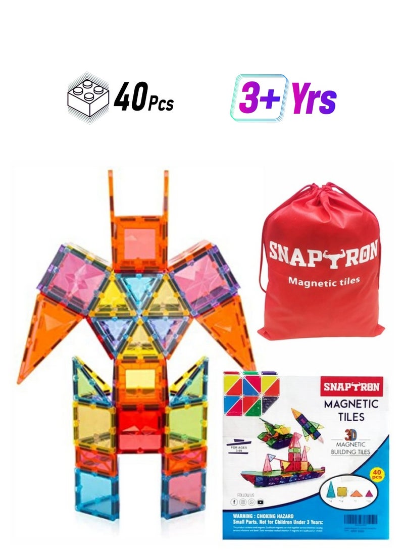 سنابترون مكعبات مغناطيسية من سنابترون للأطفال - مجموعة من 40 قطعة هدايا للبنات والأولاد، مكعبات مغناطيسية للأطفال من سن 3 سنوات فما فوق، 4 5 6 7 8 9 10/ لعبة بناء وتعلم المكعبات المغناطيسية التعليمية للأطفال - Image 1