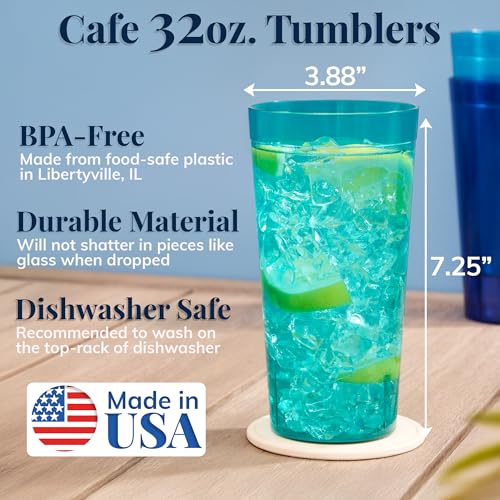 US Acrylic Café Plastic Reusable Tumblers (Set of 12) 32-ounce Iced-Tea Cups, Coastal | Value Set of Restaurant Style Drinking Glasses, Stackable, BPA-free, Made in the USA | Top-rack Dishwasher Safe - Image 2