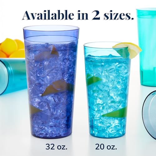 US Acrylic Café Plastic Reusable Tumblers (Set of 12) 32-ounce Iced-Tea Cups, Coastal | Value Set of Restaurant Style Drinking Glasses, Stackable, BPA-free, Made in the USA | Top-rack Dishwasher Safe - Image 3