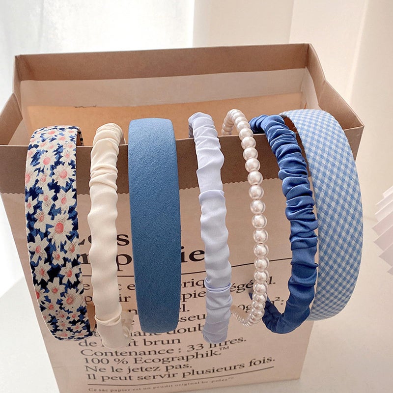 Agirlvct Headbands for Women, Non Slip Flower & Pearl Hairband, Cute Fashion Wide Hair Bands,Multi-style Headband Pack Birthday Gift for Mother Girl Family Student Hair Accessories (Blue) - Image 1