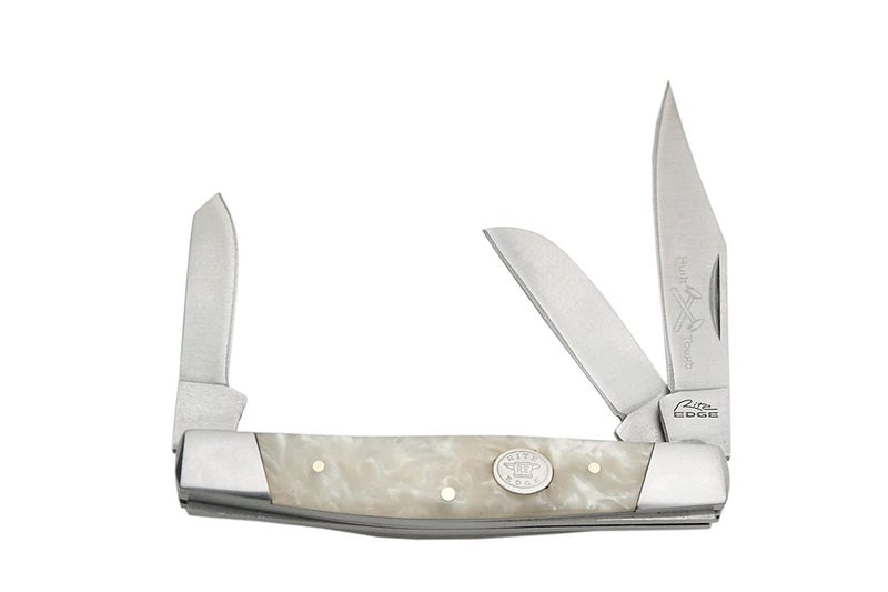 Rite Edge 4" Stockman Pocket Knife – 3 Blade Folding Knife with Stainless Steel Blades & White Pearl Handle – Pocket Knives & Folding Knives for EDC, Hunting, Camping, Collectible - Image 5