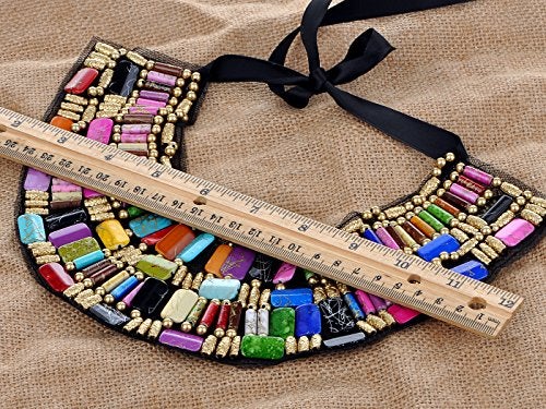 Alilang Black Tribal Large U Shaped Draped Multicolour Rainbow Beads Statement Necklace - Image 3