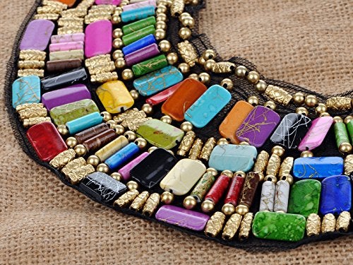 Alilang Black Tribal Large U Shaped Draped Multicolour Rainbow Beads Statement Necklace - Image 2