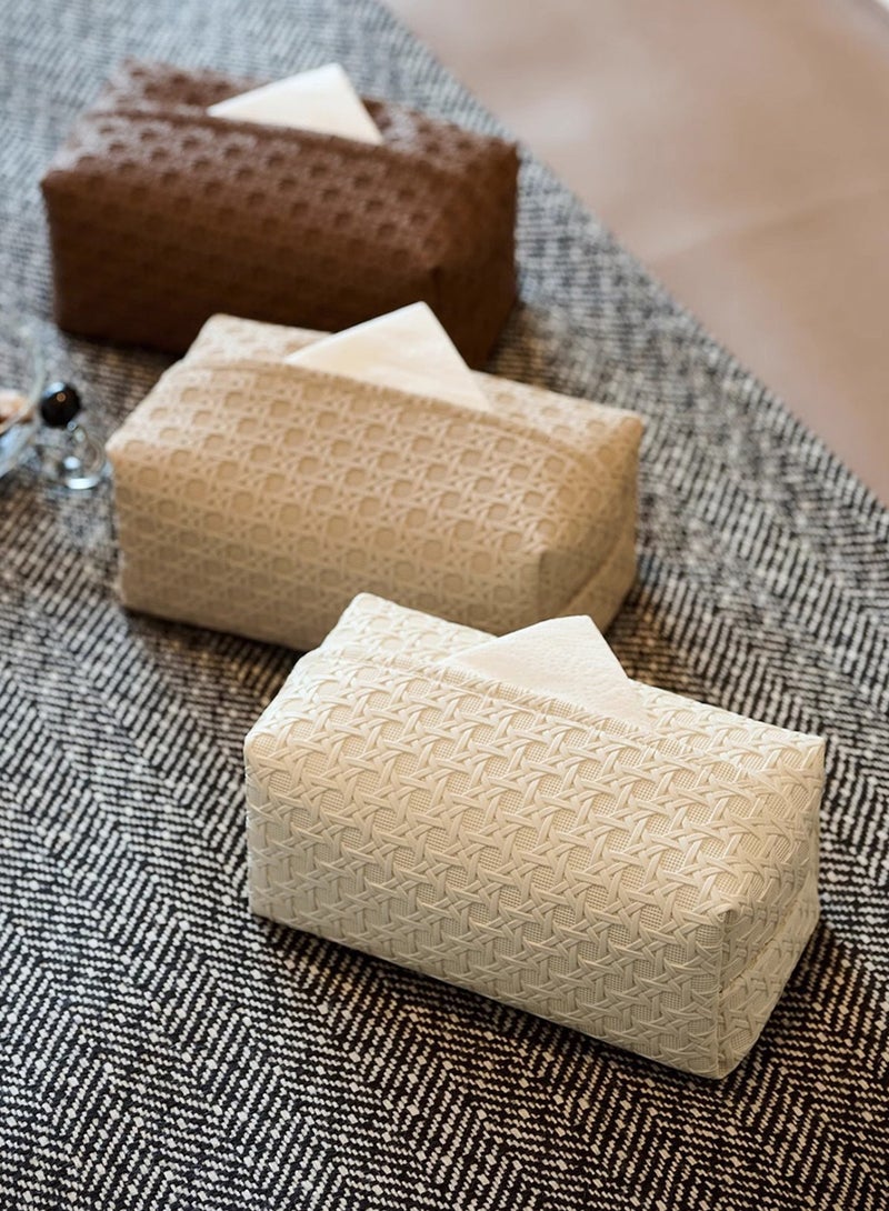 Tissue Box Cover, Waterproof PU Leather Tissue Boxes holder, Vine Woven Pattern Rectangular Tissue Boxes, Living Room Bathroom Vanity Tissue Case, Office Desk Car Tissue Holder, Home Decorations (Five Colors) - Image 3