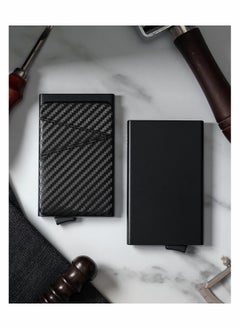 KASTWAVE Card Holder Wallet with Coin Pocket Magnetic Closure Pop Up Cards Credit Card Holder Pop up Wallet with Extra Leather Slots RFID Blocking Slim Metal Card Case for Men Carbon Black  - Image 4
