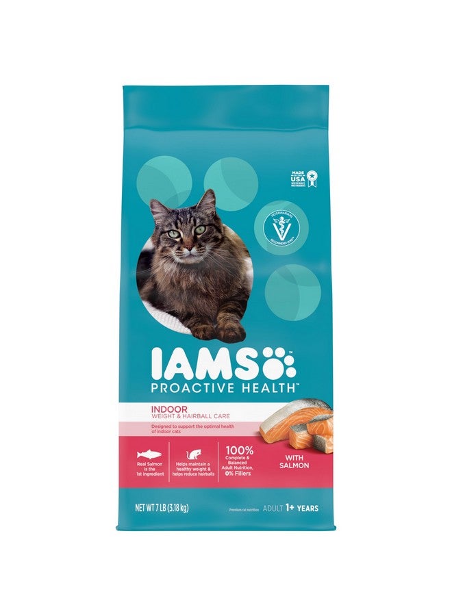 Iams Proactive Health Adult Indoor Weight & Hairball Care Dry Cat Food With Salmon, 7 Lb. Bag - Image 1