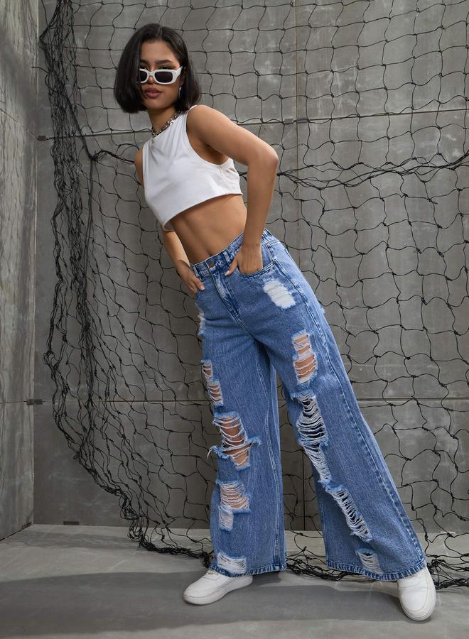 ساسافراس جينز نسائي ساسافراس عالي الخصر مغسول ممزق - Image 2