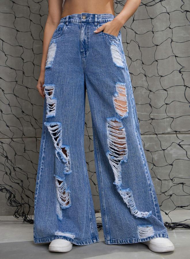 ساسافراس جينز نسائي ساسافراس عالي الخصر مغسول ممزق - Image 1