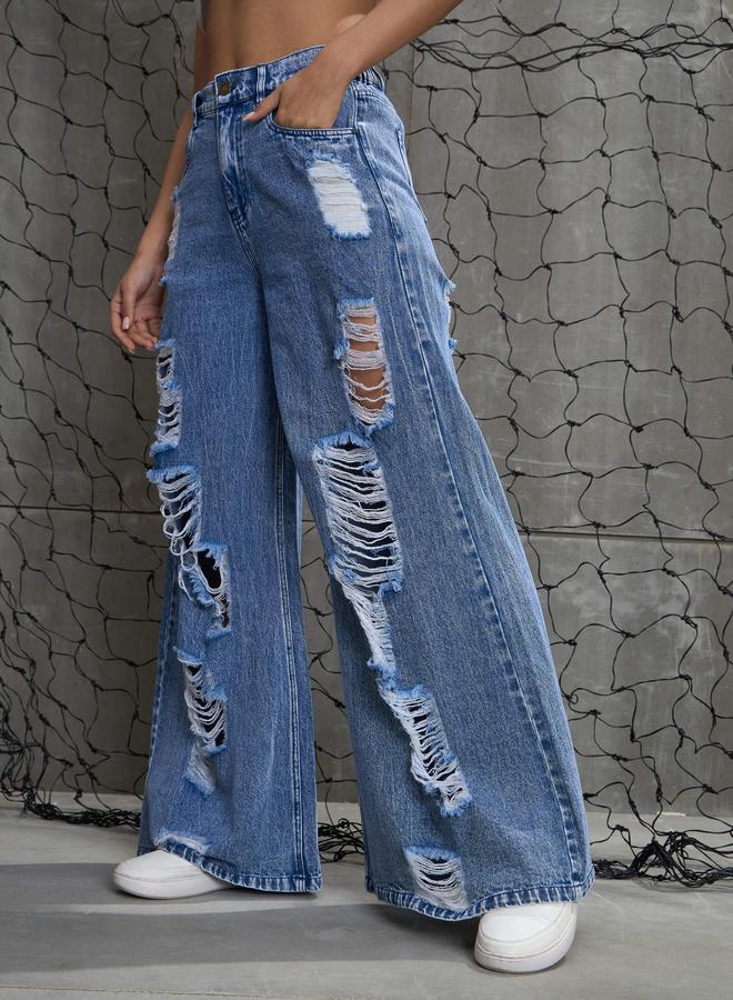 ساسافراس جينز نسائي ساسافراس عالي الخصر مغسول ممزق - Image 3