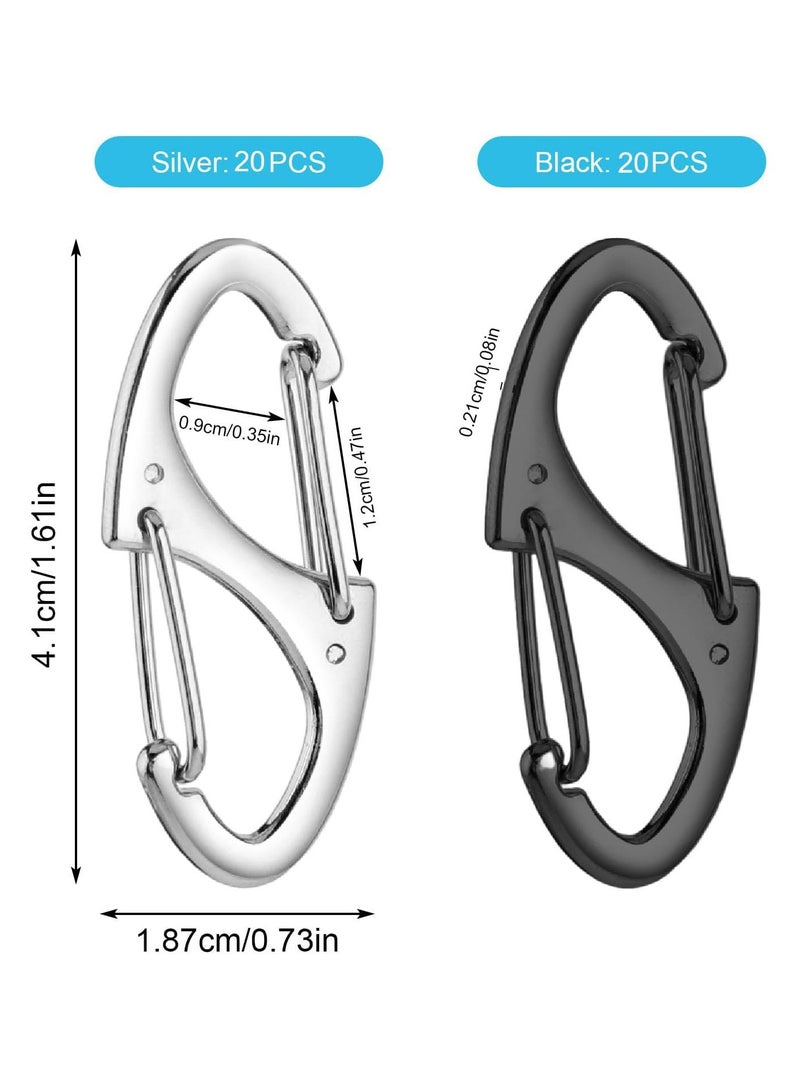SYOSI 40PCS S Carabiner Mini Caribeana Clip, 1.6 Inch Small Carabiner Clip Keychain Clip, S Binder Carabiner Spring for Women Men Fishing/Camping/Outdoor Sports (Black and Silver) - Image 2