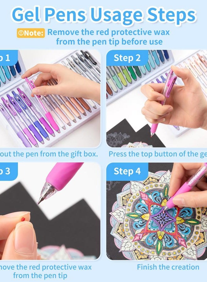Joyask Gel Pens For Coloring, 54 Colors Retractable Colored Pens for Black Paper & White Paper, 0.7mm Fine Point Colorful Pens for Coloring, Writing, Drawing, Journaling, Note Taking, School, Office, Home - Image 5