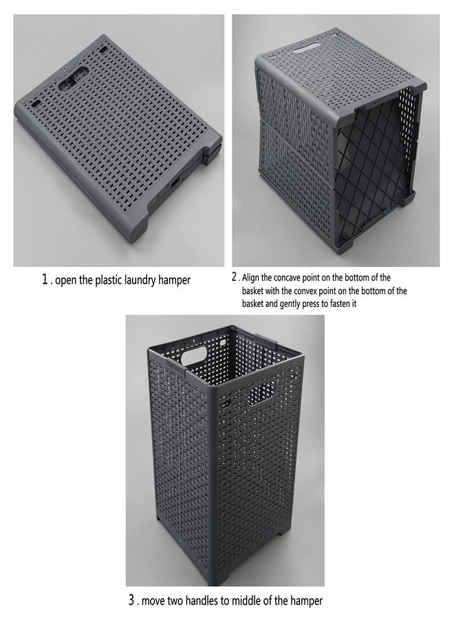 Kekow 1-Pack 42 L Plastic Collapsible Laundry Basket, Gray Folding Laundry Hamper - Image 3