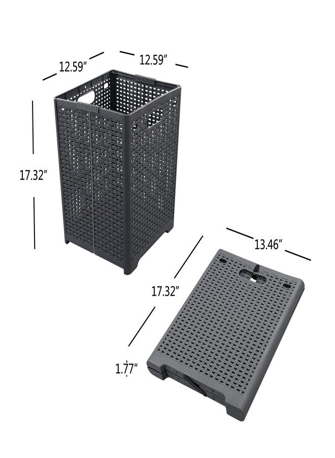 Kekow 1-Pack 42 L Plastic Collapsible Laundry Basket, Gray Folding Laundry Hamper - Image 2