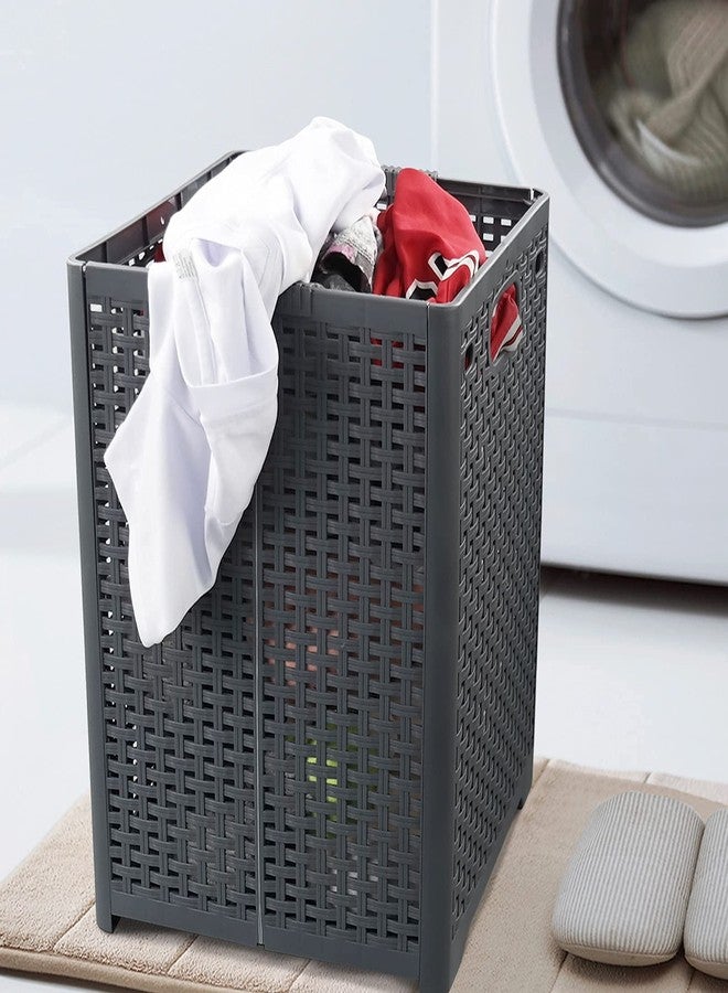 Kekow 1-Pack 42 L Plastic Collapsible Laundry Basket, Gray Folding Laundry Hamper - Image 4