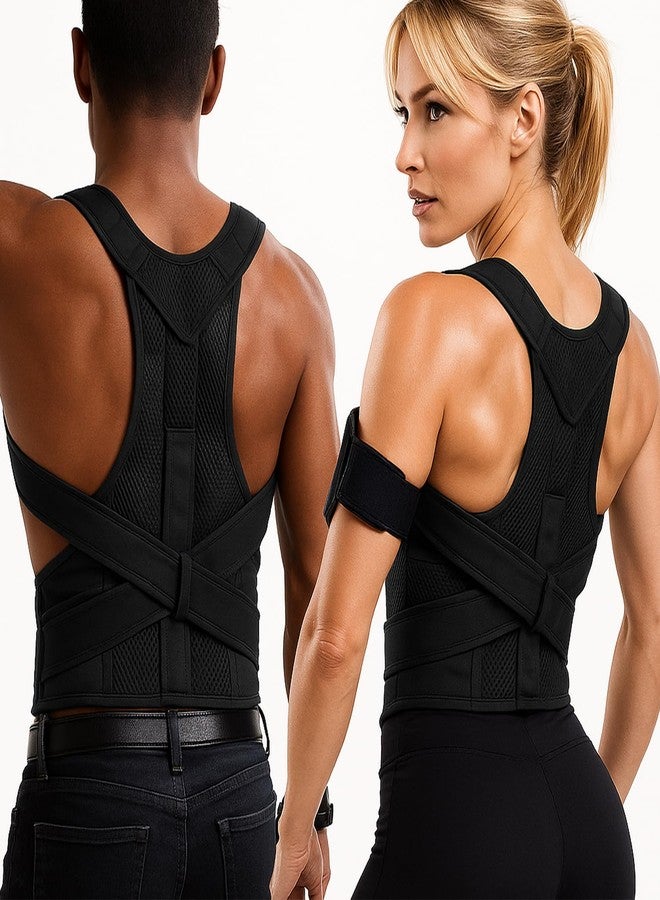 PulseITPosture Corrector Back Support Belt for Men & Women. Back Support Brace for Spine Alignment, Shoulder & Neck Pain Relief. Adjustable Lumbar Support Belt for Office, Home & Workout Use. (S/M) - Image 1