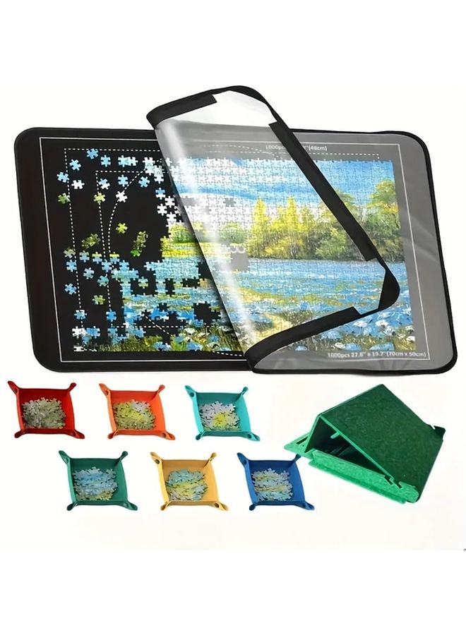 Foldable Jigsaw Puzzle Storage Tray With Adjustable Stand Color Black Lightweight Felt Board - Image 1