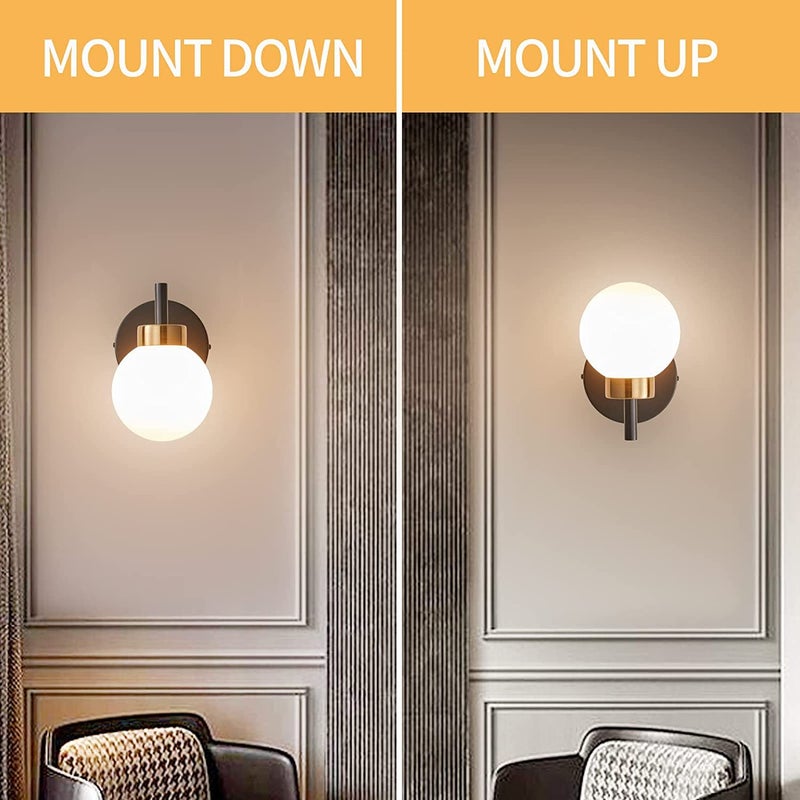 WHITERAY WHITERAY Bedside Wall Light Lamp with Glass Shade for Bedroom Living Room Modern Restaurant Kitchen or for Home Decoration Doom Glass Black Gold Without Bulb - Image 2