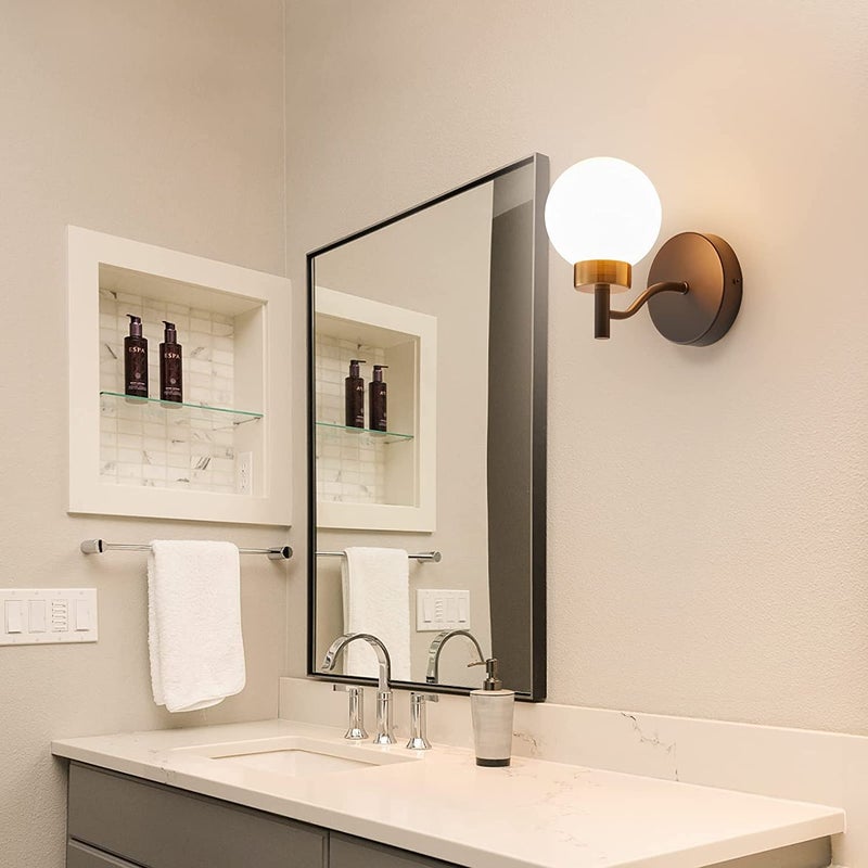 WHITERAY WHITERAY Bedside Wall Light Lamp with Glass Shade for Bedroom Living Room Modern Restaurant Kitchen or for Home Decoration Doom Glass Black Gold Without Bulb - Image 5