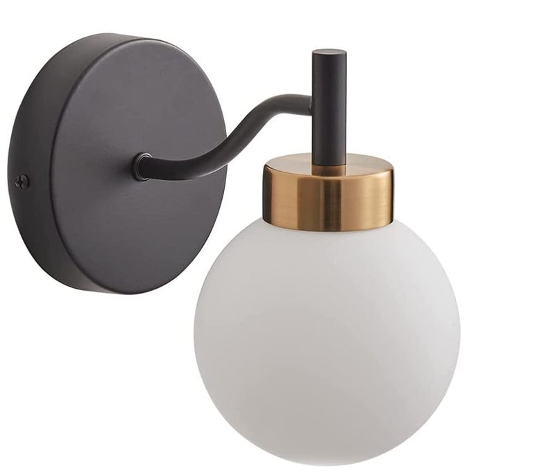 WHITERAY WHITERAY Bedside Wall Light Lamp with Glass Shade for Bedroom Living Room Modern Restaurant Kitchen or for Home Decoration Doom Glass Black Gold Without Bulb - Image 1