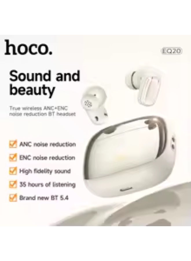 Hoco سماعات أذن لاسلكية EQ20 ANC ENC مع إلغاء الضوضاء بلوتوث 5.4 تدعم الاتصال المزدوج موسيقى HiFi ستيريو رياضية داخل الأذن - Image 1