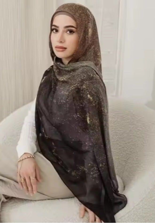 FANXIN Ethnic Style Satin Polyester Shawl Wrap for Women - Elegant Floral Design, Lightweight Scarf for All Seasons