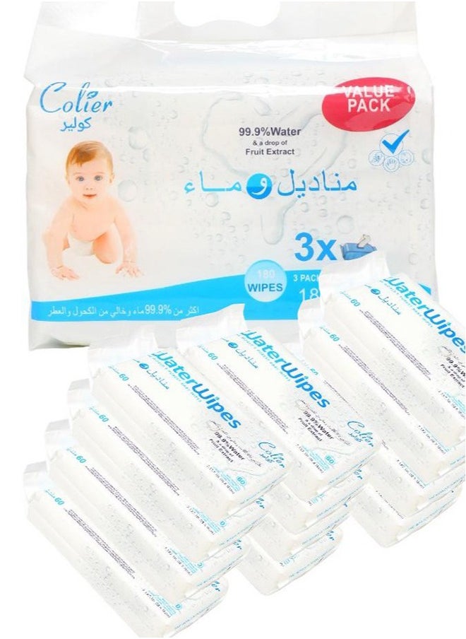 COLIER 99.9% Water And A Drop Of Fruit Extract 720 Wipes 12 Packs Of 60 Wipes  - Image 1