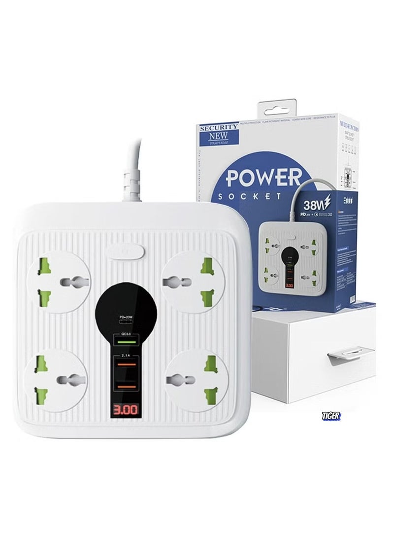 TIGER Power Strip Surge Protector with USB, 4 AC Outlets & 3 USB Ports (1 PD), Flat Plug Extension Cord, 6ft Power Cord, Compact Desktop Socket for Travel, Home, and Office – Safe and Convenient Power Solution  - Image 1