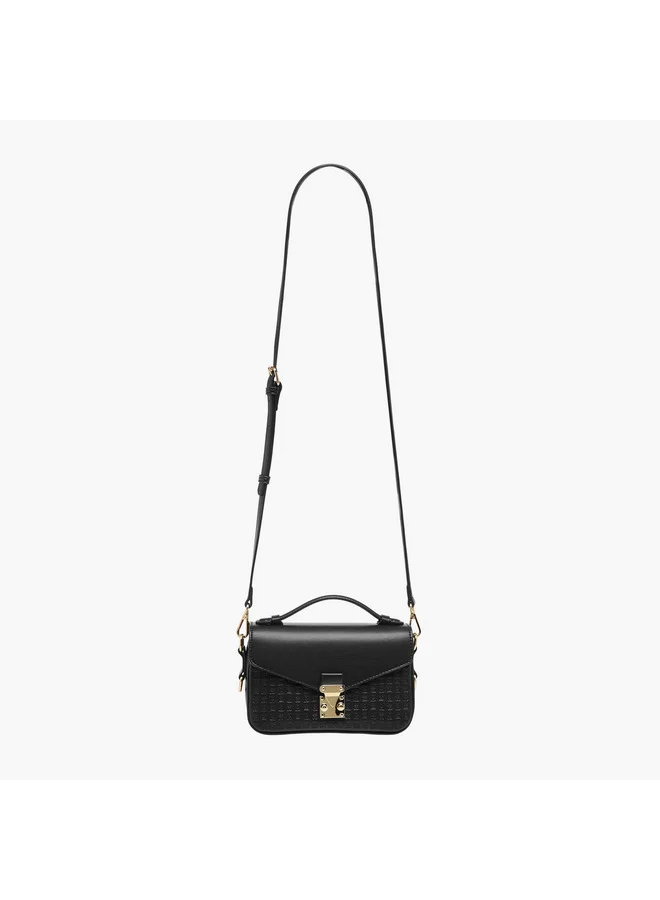 Flora Bella By Shoexpress BLACK Women Monogram Embossed Crossbody Bag with Detachable Strap for Women | Best Price UAE