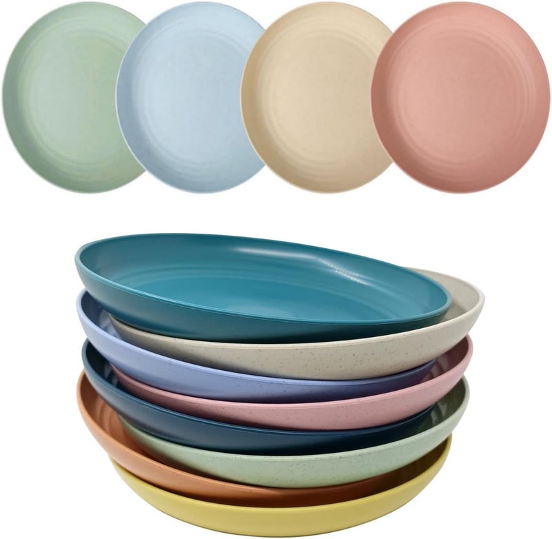 WANBY Lightweight Wheat Straw Plates Unbreakable Dinner Dishes Plates Set Dishwasher  Microwave Safe Big 8 Pack 8 - Image 1