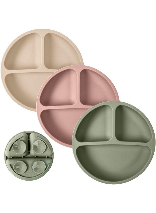 WeeSprout Suction Plates for Babies & Toddlers - 100% Silicone, Dinnerware Stays Put, Divided Design for Picky Eaters, Microwave & Dishwasher Friendly, 3 Pack - Image 1