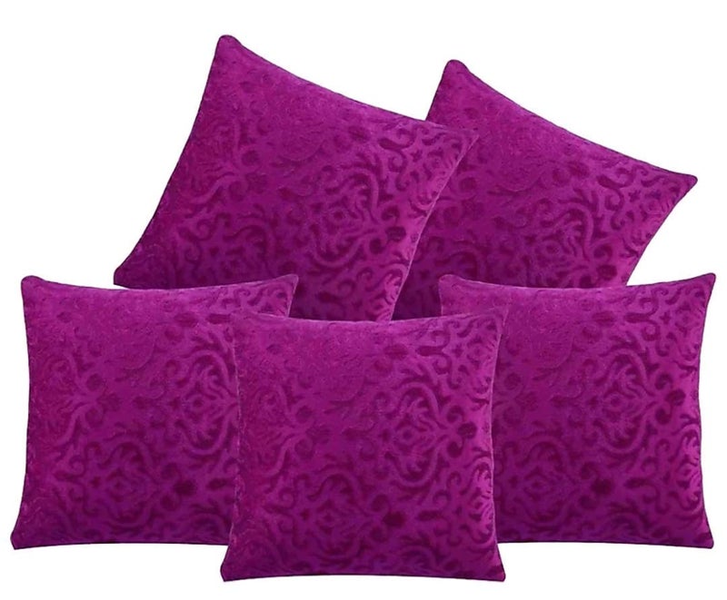 IM FAB EMBOSE SELF Design Velvet Cushion Covers '40X40cm' or '16X16inches' (Set of 5 pcs)… (Purple) - Image 2