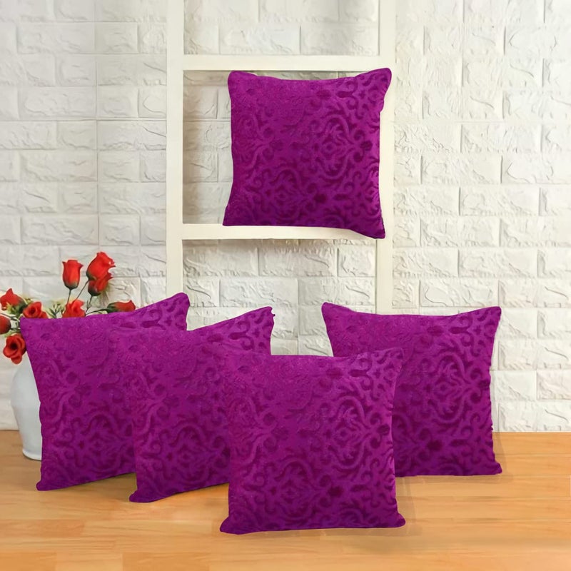 IM FAB EMBOSE SELF Design Velvet Cushion Covers '40X40cm' or '16X16inches' (Set of 5 pcs)… (Purple) - Image 4