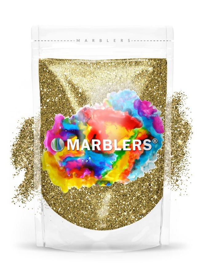 MARBLERS تألق اللمعان [ذهب فاتح] 3 أونصات (85 جرام) | ناعم | غير سام، نباتي، خالي من القسوة | للوجه، الجسم، ظلال العيون، الشعر، مكياج المهرجانات، الحفلات | فن الأظافر، طلاء الأظافر | راتنج، كوب، سلايم، حرف - Image 1