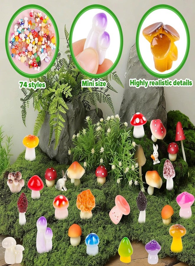 FOIMAS 93pcs Mini Mushrooms, 74 Styles Tiny Resin Mushrooms Bulk to Hide for Decor Miniature Landscape Aquarium Potted Fairy Garden Decoration - Image 3
