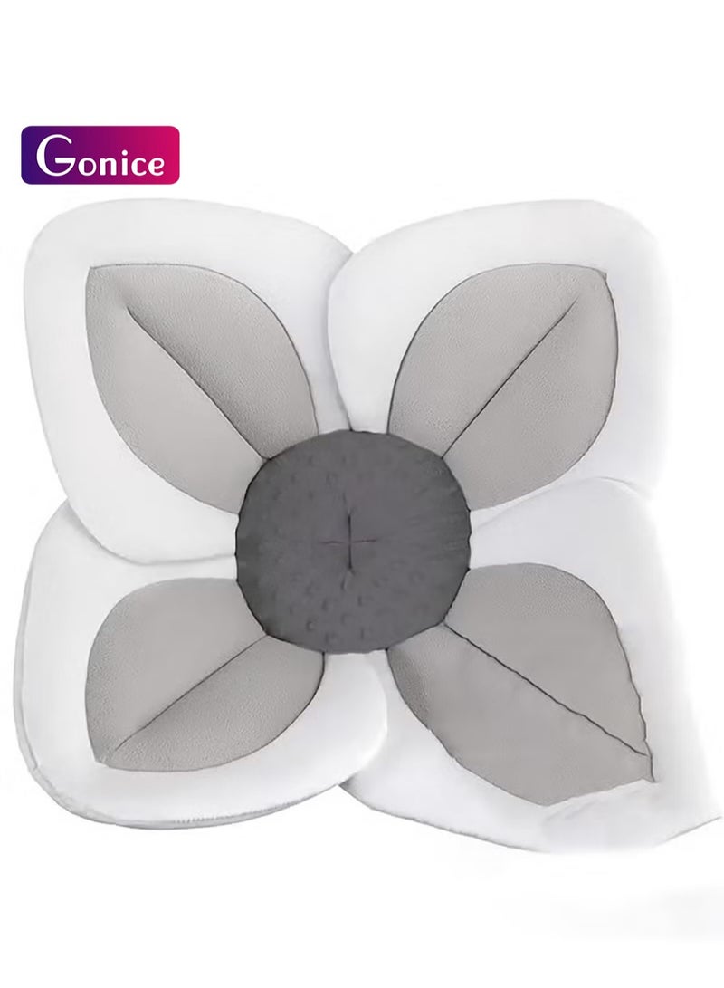 Gonice Baby Bathtub Baby Bath Mat Seat, Sponge Folding Fits Most Sinks Newborn & Baby Essentials(Blooming Flower) (Grey) - Image 1