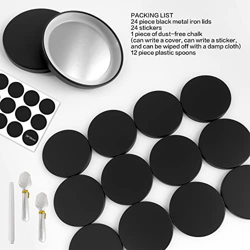 Kreapa Oui Yogurt Jar Lids 24 Pack Black Metal Oui Lids for Yoplait Yogurt Container, lids for oui yogurt jars with repeat writing label and white chalk - Image 2