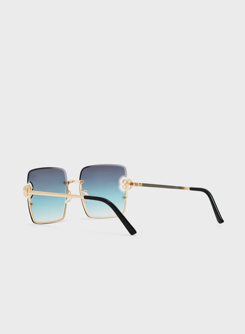 Ginger Flower Detail Oversized Square Sunglasses