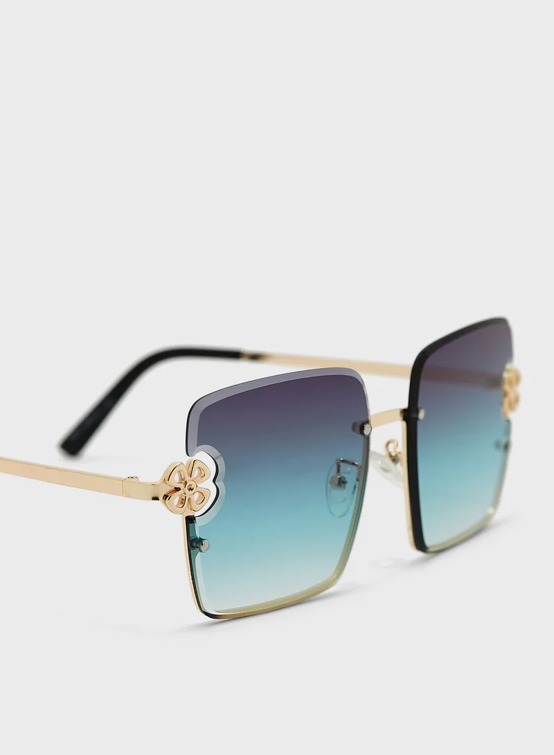 Ginger Flower Detail Oversized Square Sunglasses