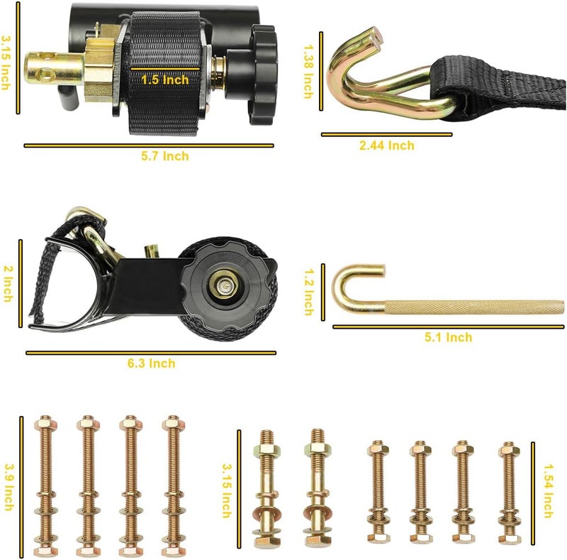 Gledewen Ladder Rack Ratchet Straps with J-Hook (4PCS) - 2" Black Round Tube Mount, 1.5" Wide x 7.5' Long Heavy Duty Cargo Buckle Rack Lock Strap - Image 5
