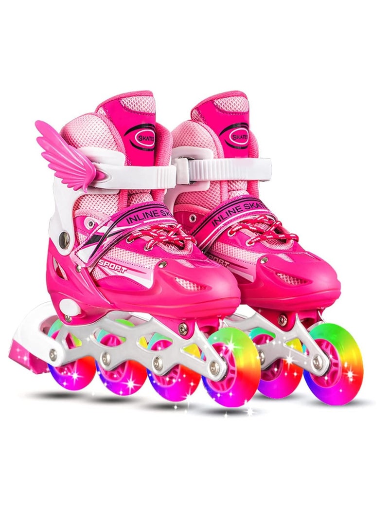 UKR Pink Kids Rollerblades for Girls and Teens – Inline Kids Skating Shoes with Adjustable Size and Rainbow LED Wheels (Ages 4-9, EU Size 33-38) - Image 1