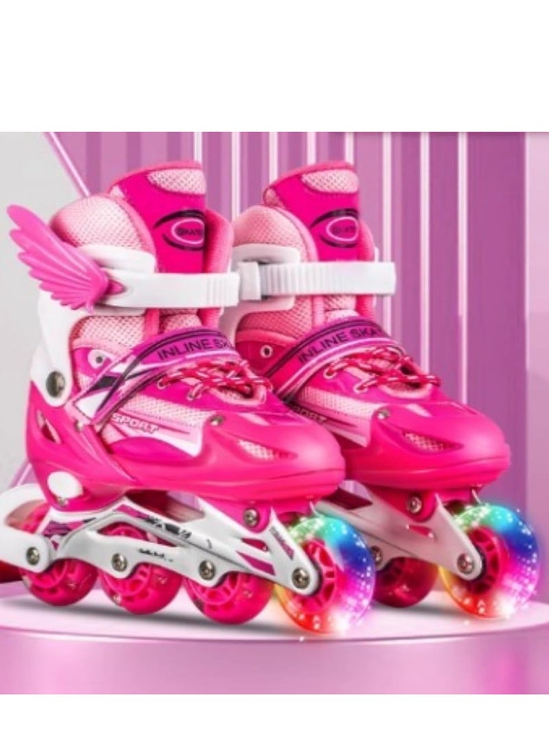 UKR Pink Kids Rollerblades for Girls and Teens – Inline Kids Skating Shoes with Adjustable Size and Rainbow LED Wheels (Ages 4-9, EU Size 33-38) - Image 3