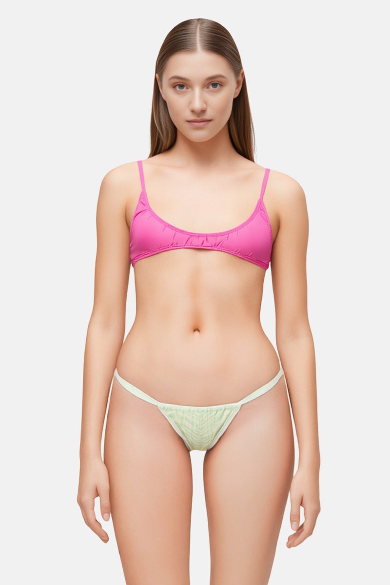 Bershka Women Animal Print Bikini Bottom, Green - Image 1