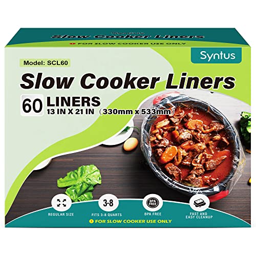 Syntus Syntus Slow Cooker Liners 60 Count Cooking Bags Large Size Disposable Pot Liners Plastic Bags Fit 3QT to 8QT for Slow Cooker Cooking Trays 13x 21 60 Liners 