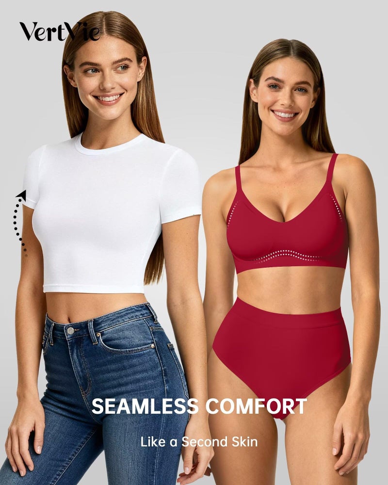 Vertvie Womens Seamless Jelly Bras No Underwire Comfort Push Up Bras Buttery Soft Wireless Bralette Full Coverage Sports Bra(Red,Medium) - Image 5