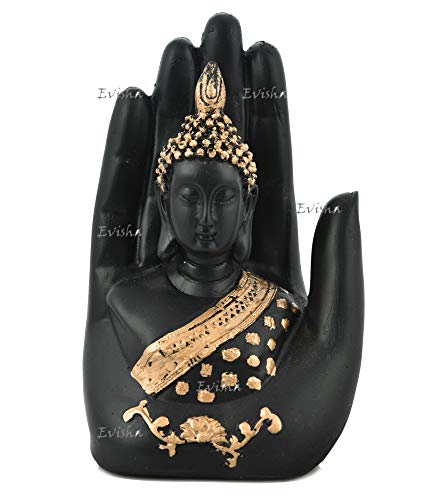 Evisha Black Lord Buddha in Hand Palm Decorative polyresin Showpiece Idol Statue | Palm Buddha for Home Decoration | Showpiece for Gifting - Image 2