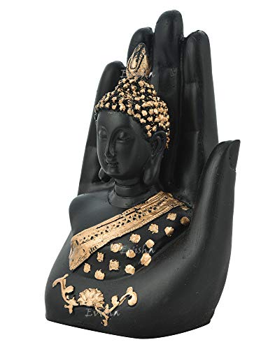 Evisha Black Lord Buddha in Hand Palm Decorative polyresin Showpiece Idol Statue | Palm Buddha for Home Decoration | Showpiece for Gifting - Image 3