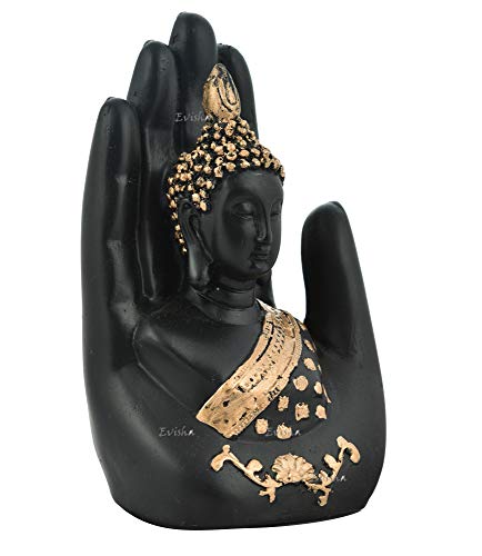 Evisha Black Lord Buddha in Hand Palm Decorative polyresin Showpiece Idol Statue | Palm Buddha for Home Decoration | Showpiece for Gifting - Image 4