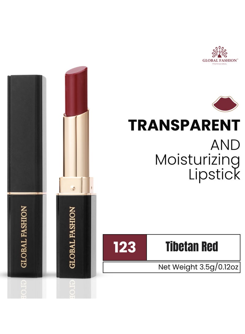 جلوبال فاشون أحمر شفاه شفاف ومرطب – 24 لوناً غنياً، طويل الثبات، تركيبة مرطبة بلمعة ناعمة، قوام خفيف غير لزج (123 أحمر تيبتي) - Image 2
