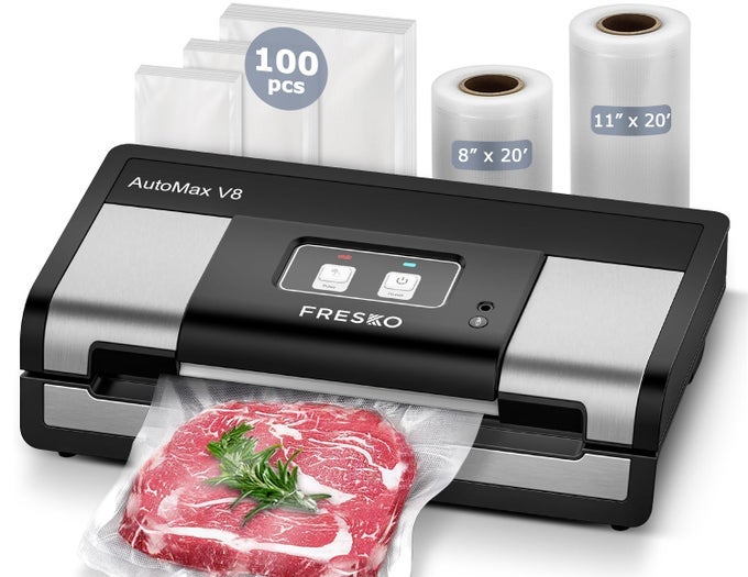 FULLY AUTOMATIC VACUUM SEALER 95KPA POWERFUL FOOD VACUUM SEALER MACHINE AUTO DRYWET DETECTION BAG CUTTER 2 ROLLS BAGS EFFORTLESS OPERATION SILVER BLACK