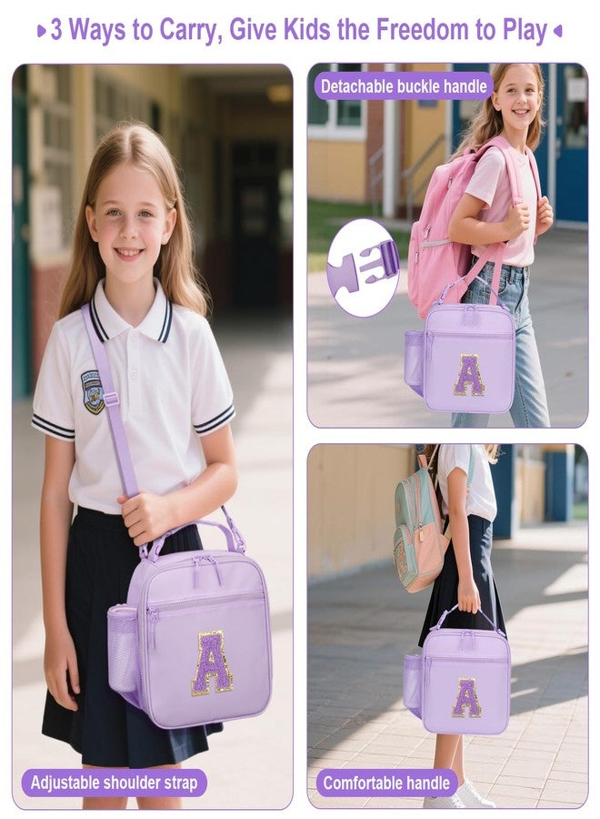 CLOUDWINGS Kids Initial Lunch Bag, Reusable Insulated Lunch Box for Girls Toddlers, Back to School Gift, Leak-proof Cooler Bag for School Daycare Travel Picnic（Purple,A - Image 4